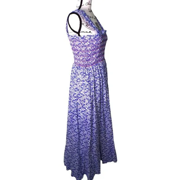🆕 Mille Garden Smocked Floral Midi Dress Cotton Large 8-10 - Picture 9 of 12